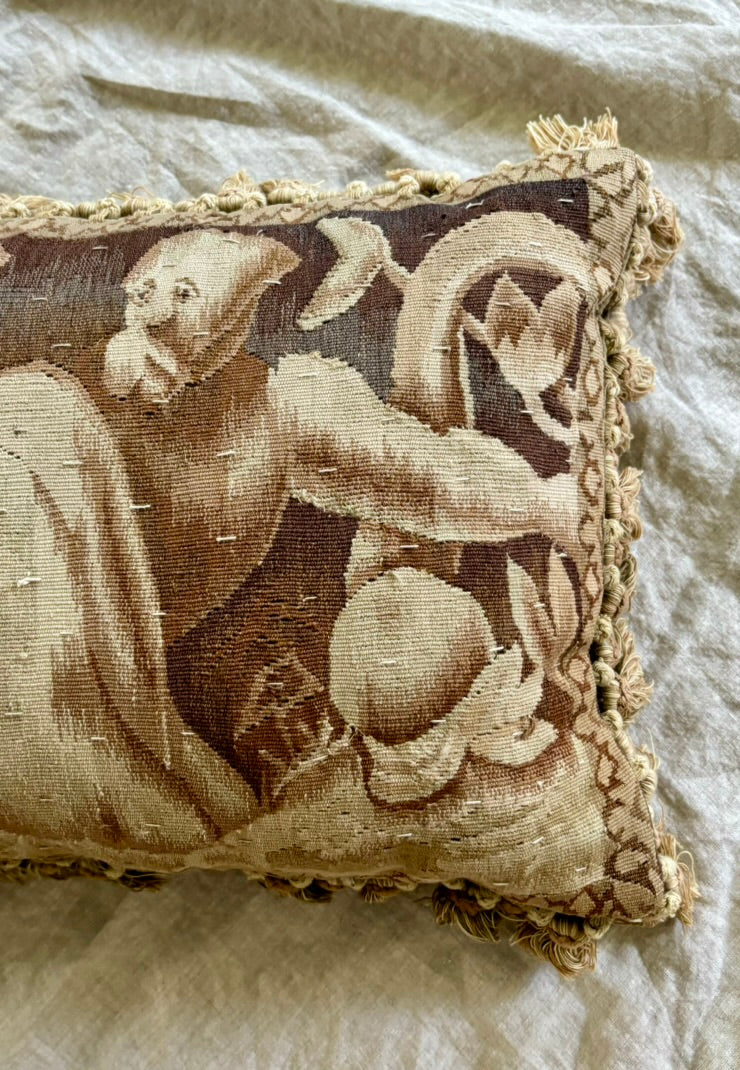 Sepia-Toned Classical Themed Tapestry Pillow