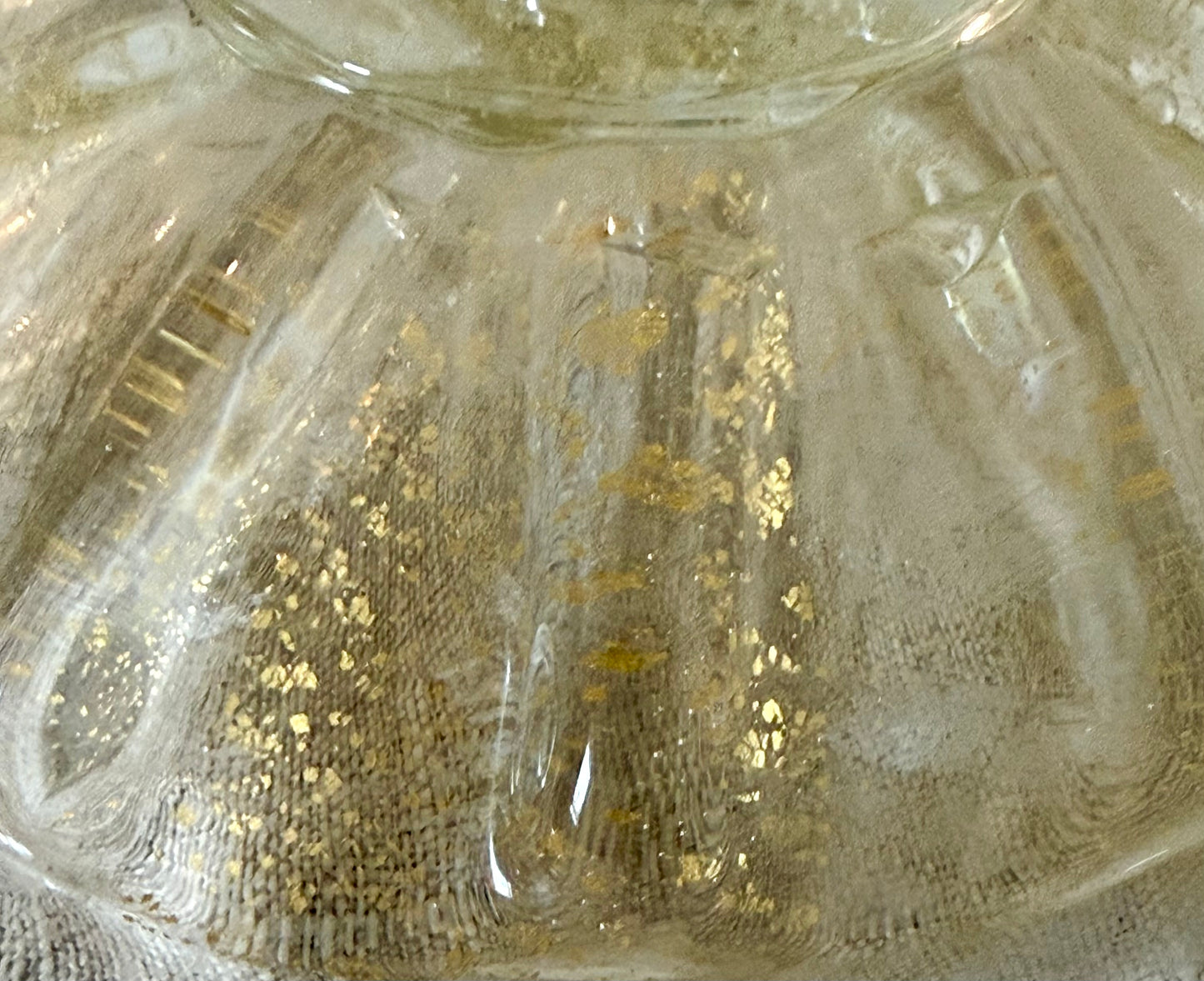 Near Pair of 20th Century Venetian Glass Candlesticks with Gold Flecks