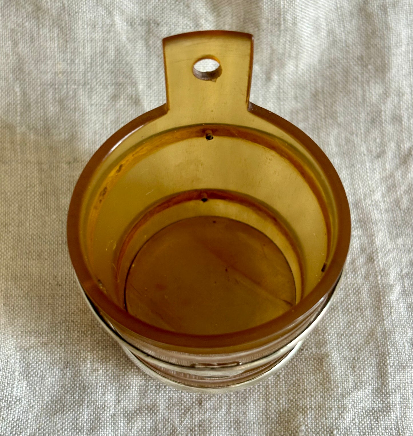 English Horn Salt Cellar With Silver Metal Accents