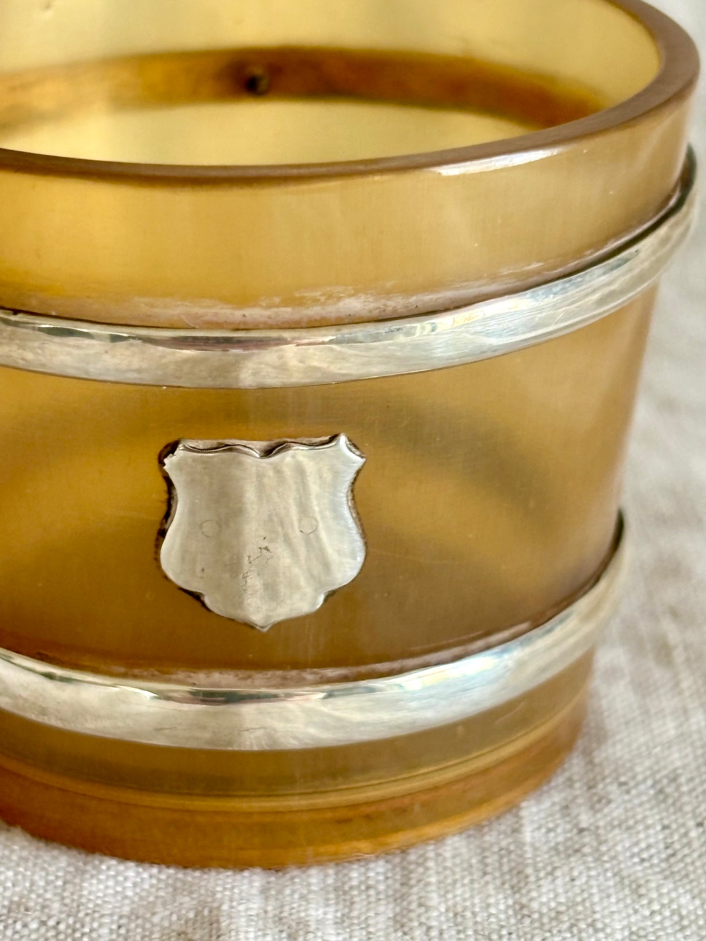 English Horn Salt Cellar With Silver Metal Accents