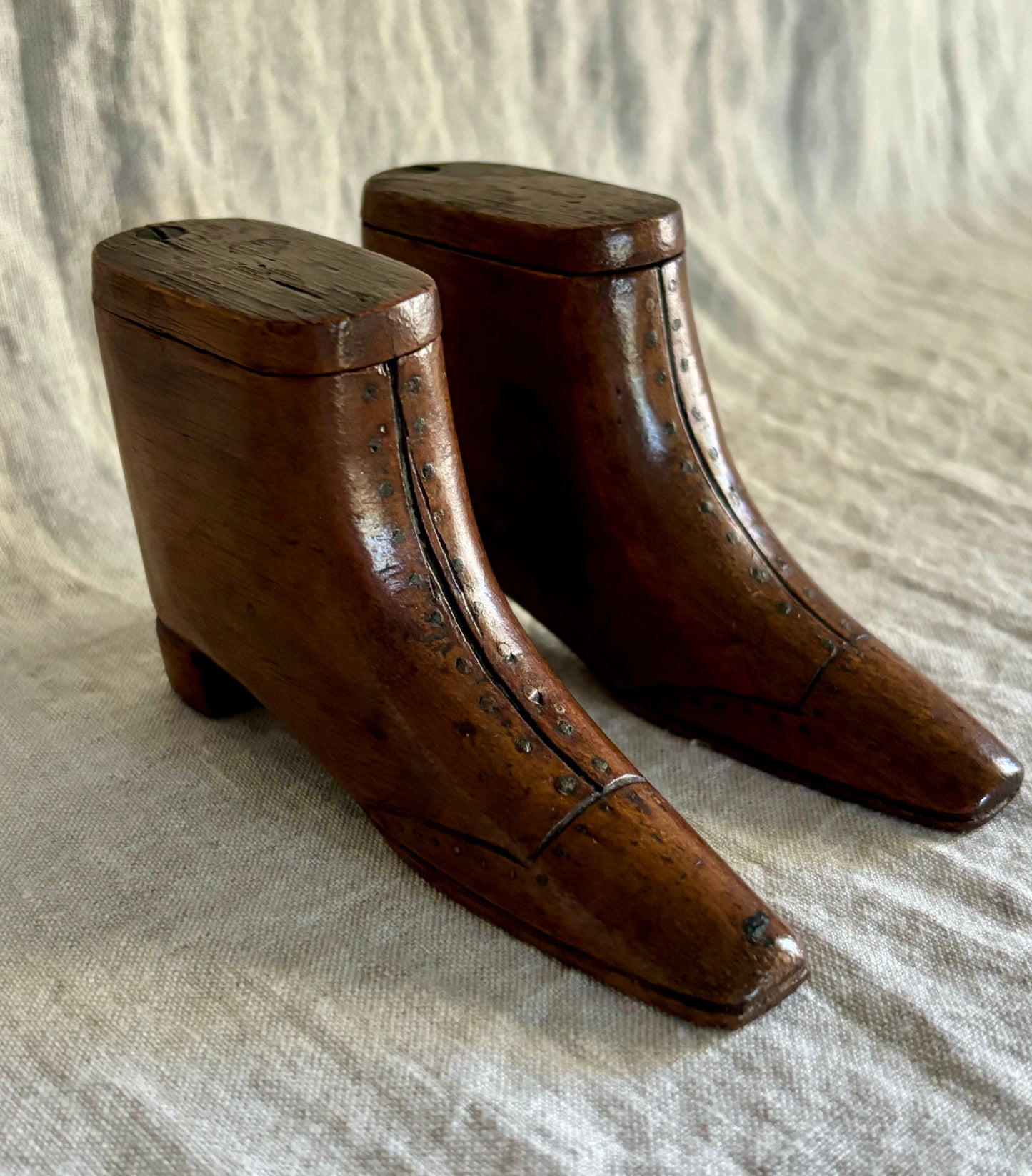 Pair of 19th Century Hand Carved English Snuff Boxes in the Form of Boots