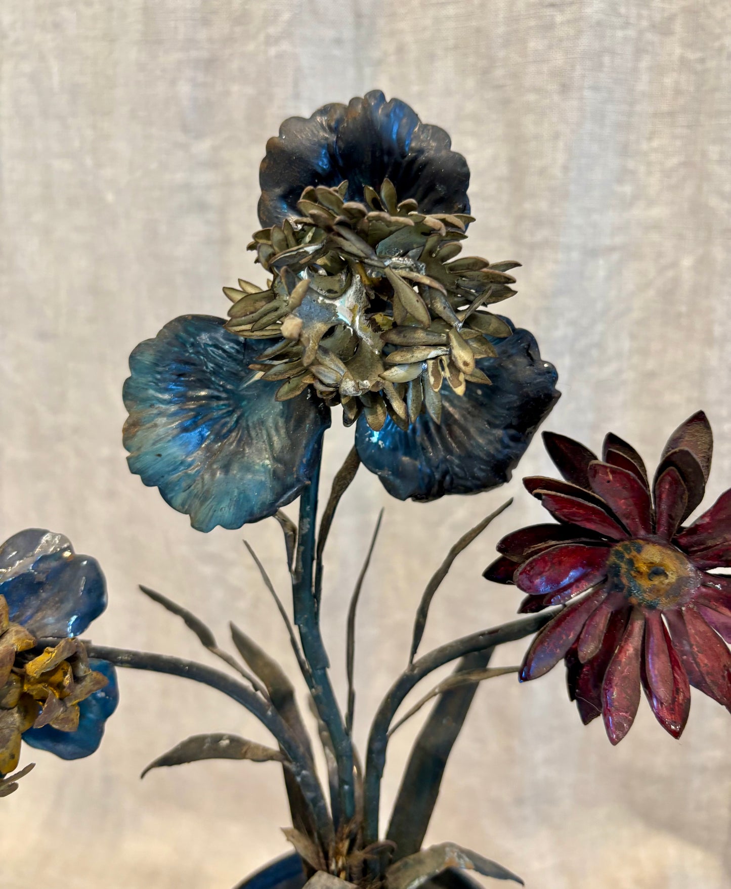 Pair of 19th Century French Tole Flower Bouquets in Urns