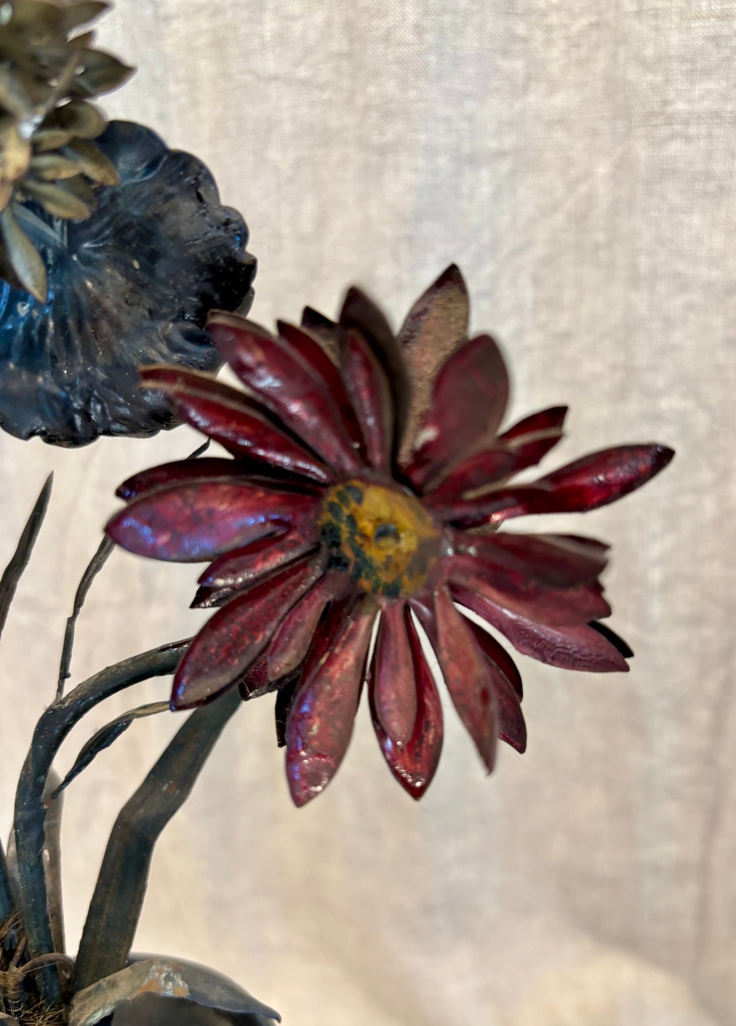 Pair of 19th Century French Tole Flower Bouquets in Urns