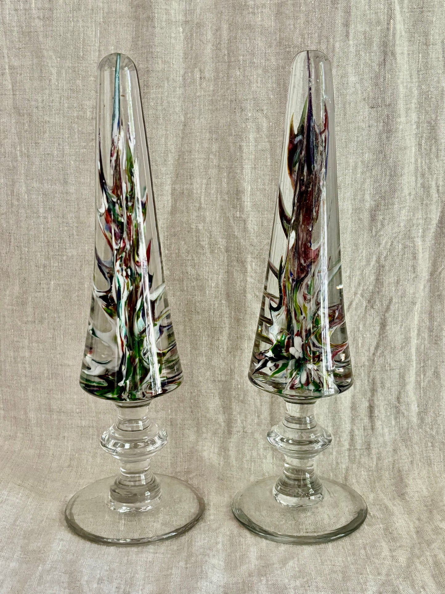 Pair of 18th Century Sulphur Glass Wig Stands in Obelisk Form