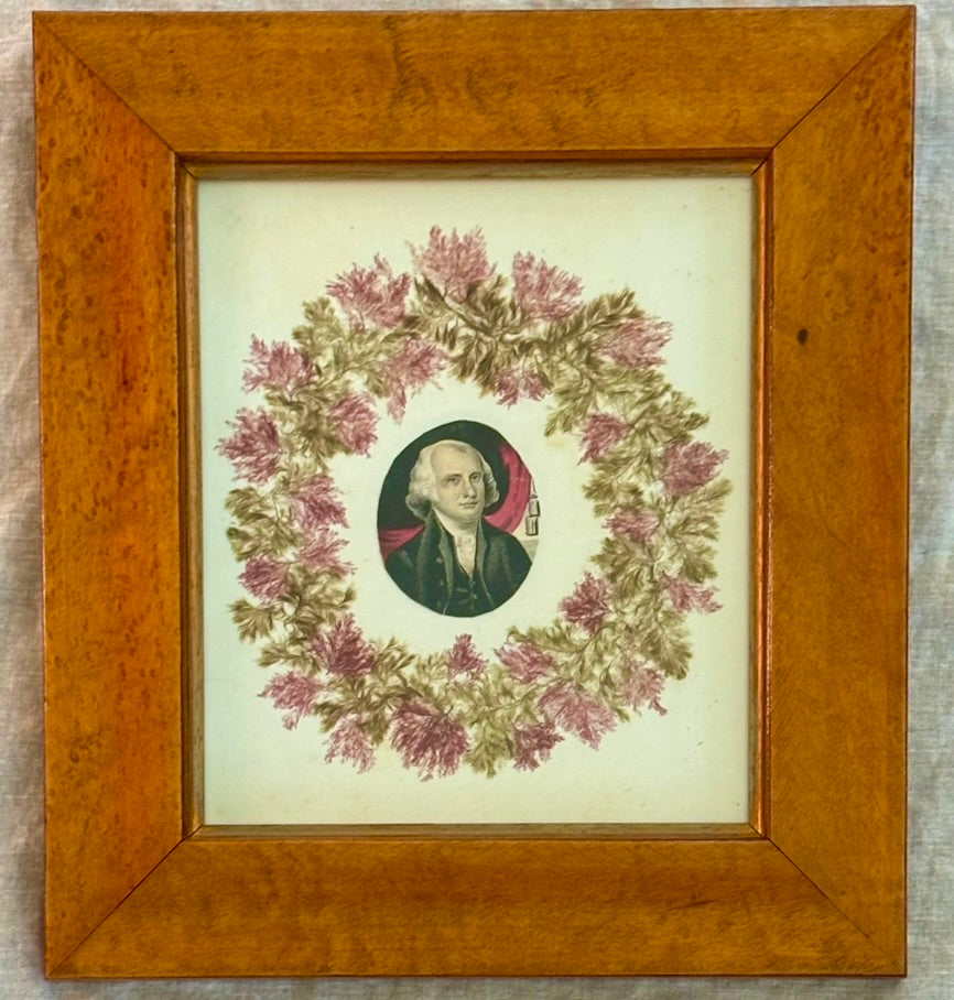 Framed Victorian Seaweed Wreath with a Possibly Presidential Center Image