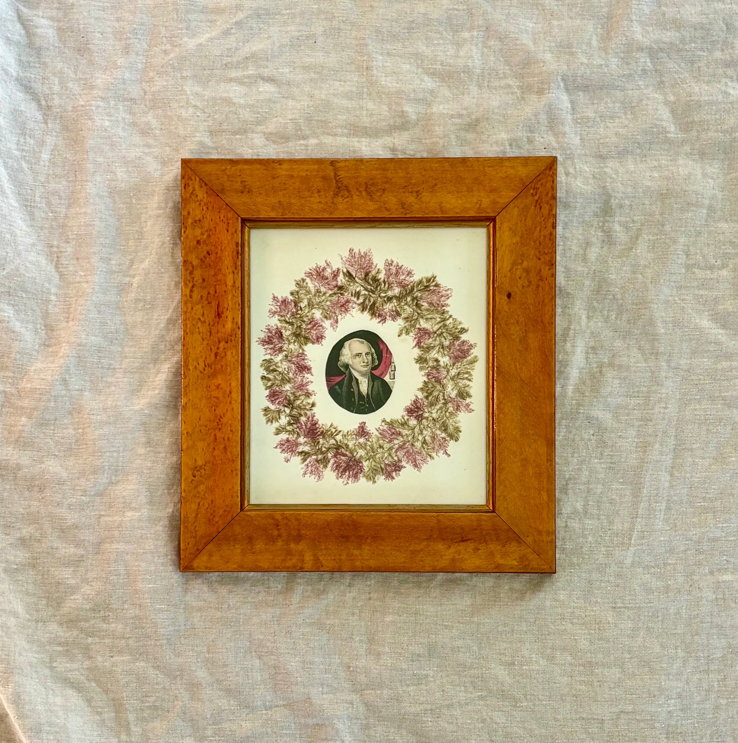 Framed Victorian Seaweed Wreath with a Possibly Presidential Center Image