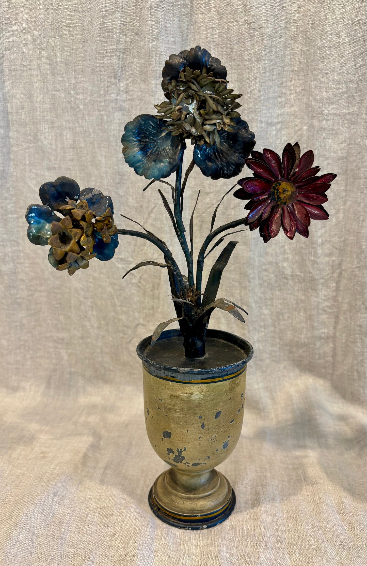 Pair of 19th Century French Tole Flower Bouquets in Urns