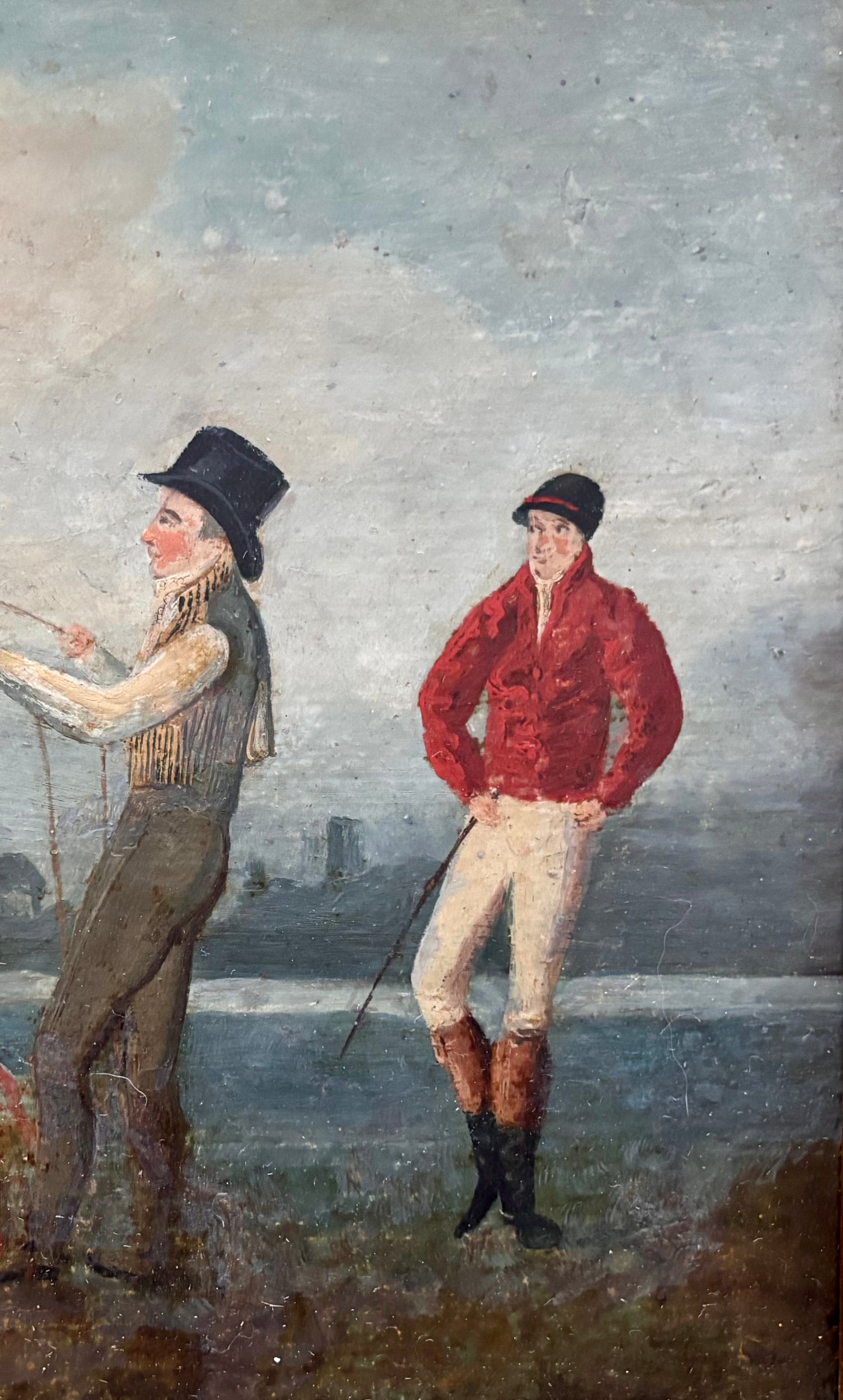 “Cardinal” with Trainer and Jockey — British School Equestrian Painting by Daniel Clowes