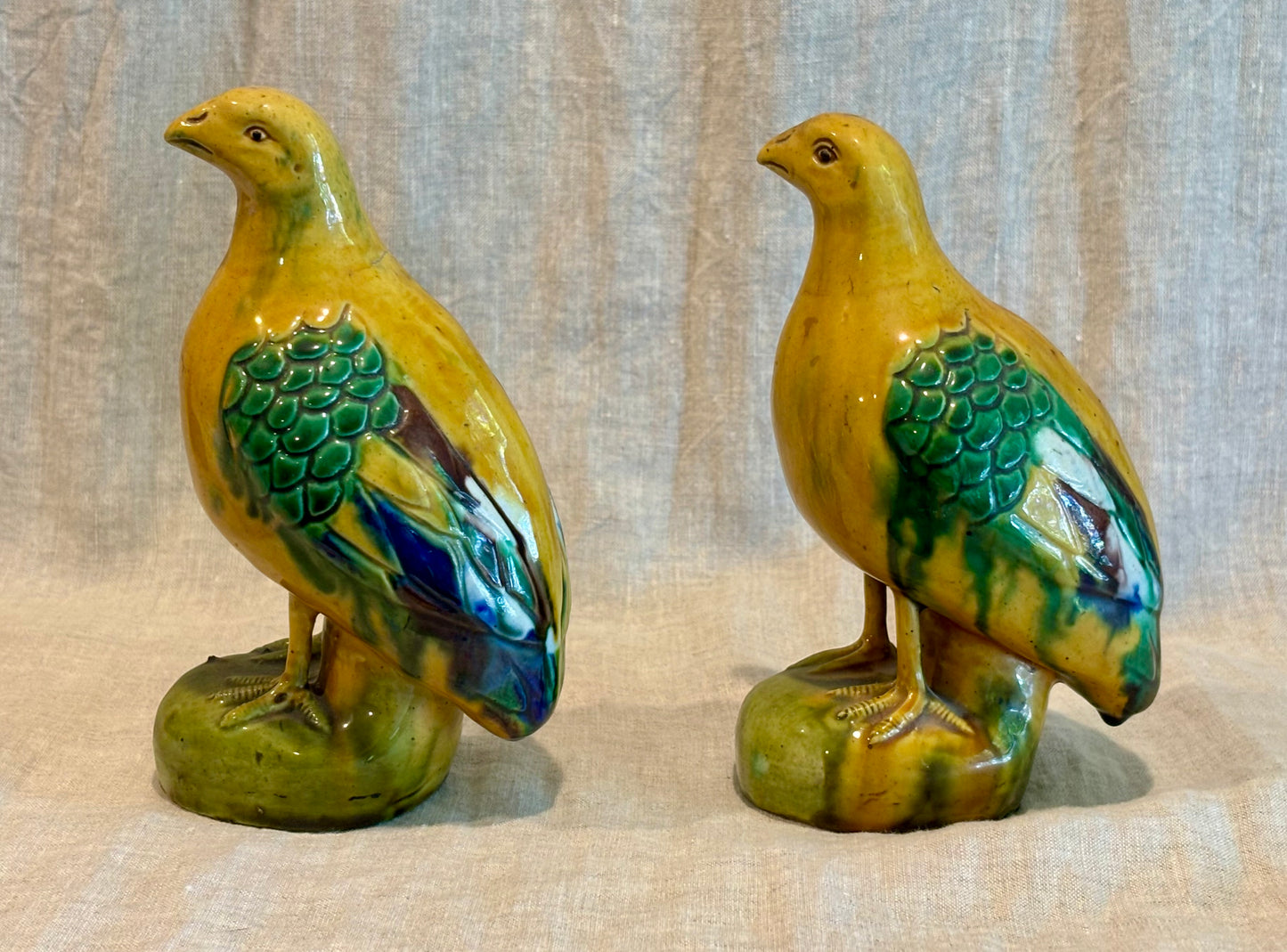 Pair of Chinese Sansei Glazed Quail