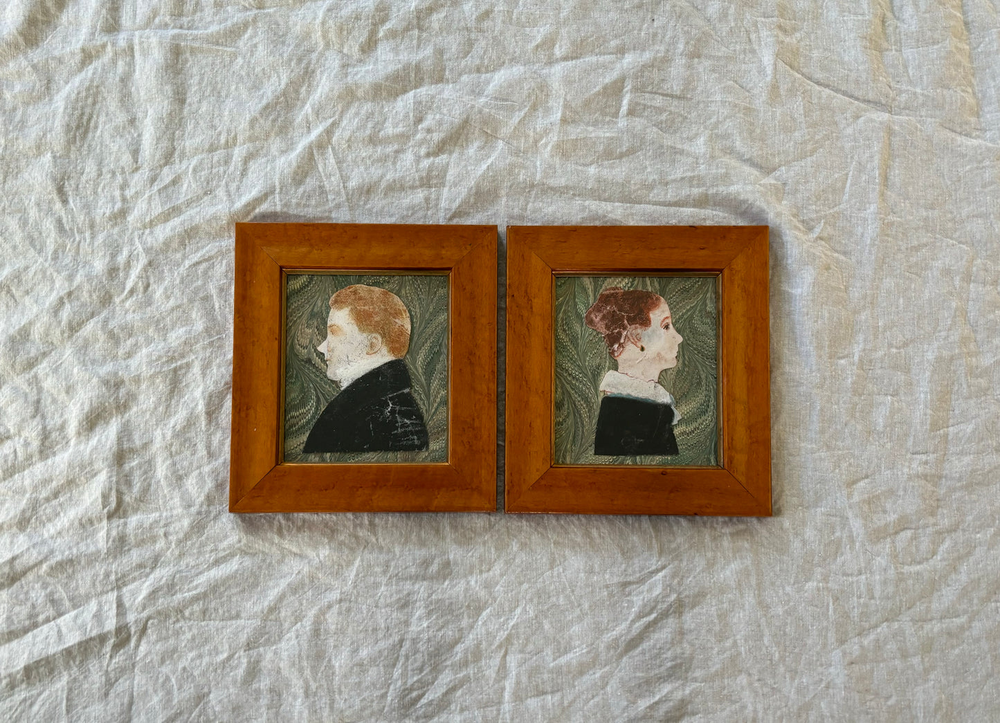 Pair of 19th Century American Painted Silhouettes in Period Frames.