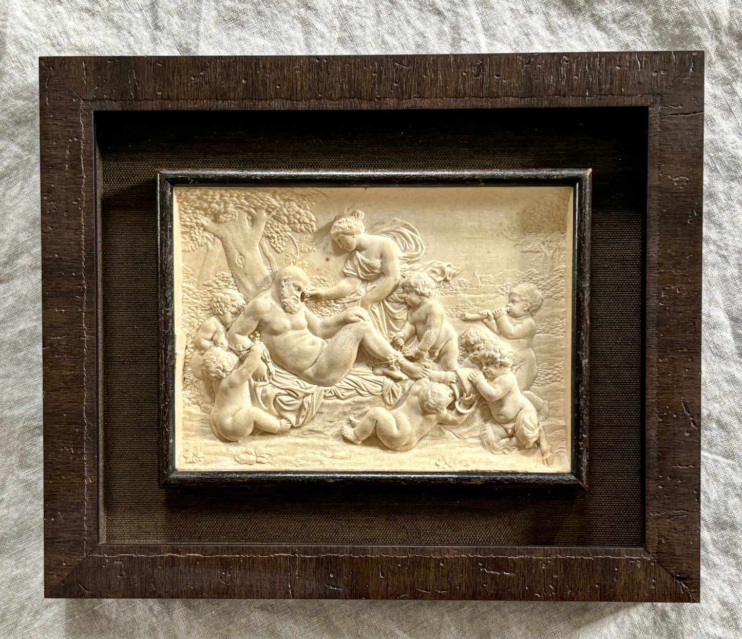 Grand Tour Plaster Cast of a 'Bacchanalia with Drunken Silenus' in a Shadowbox Frame