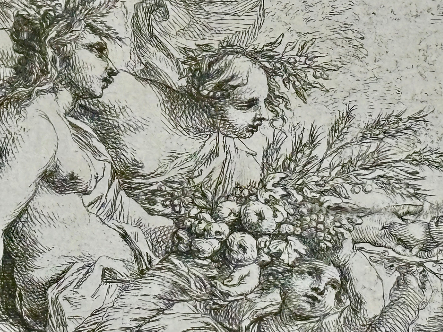 17th Century Engraving of Bachus, Ceres, and Pomona by Cornelis Schut I