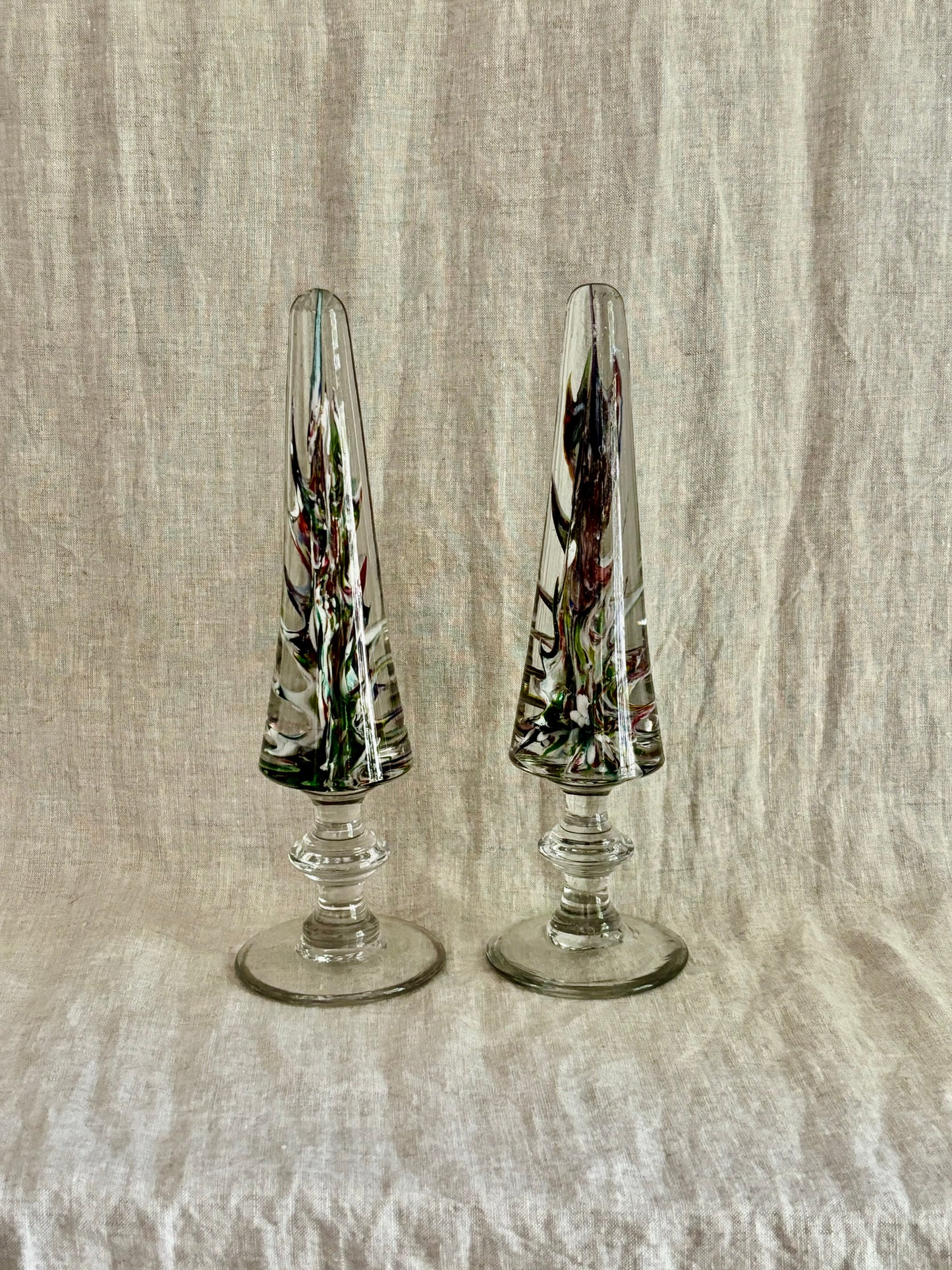 Pair of 18th Century Sulphur Glass Wig Stands in Obelisk Form