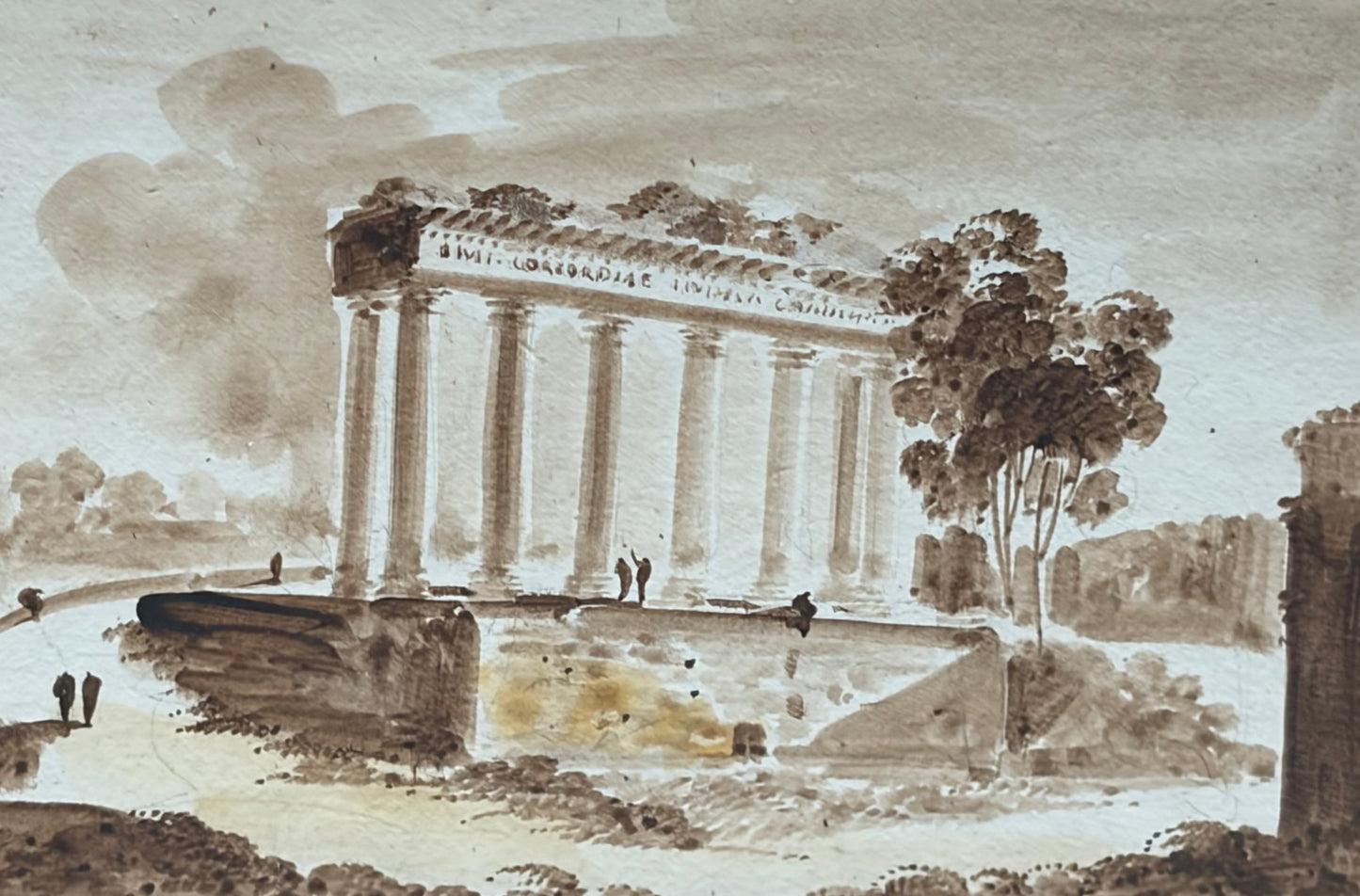 Set of Four Grand Tour Grisaille Watercolors of Rome