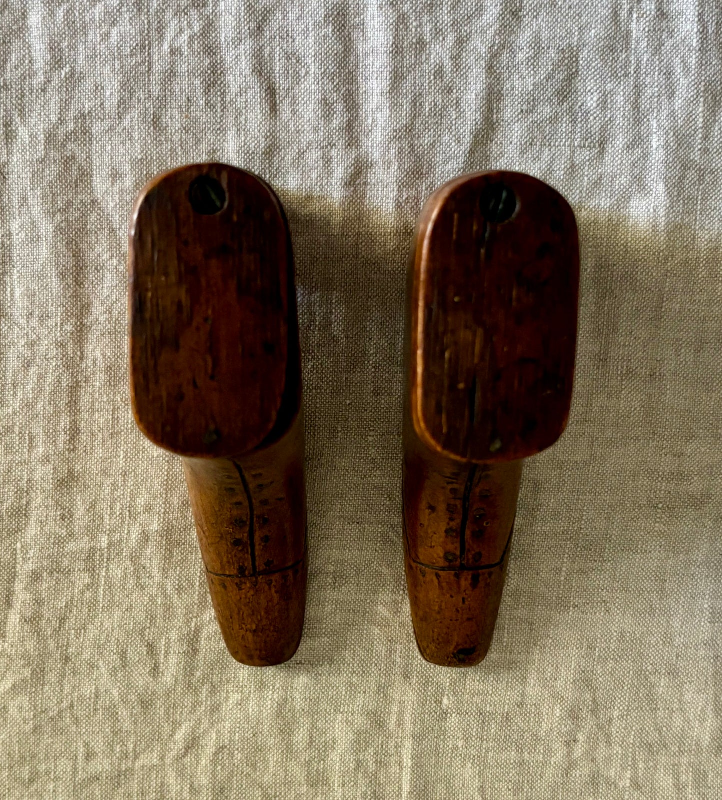 Pair of 19th Century Hand Carved English Snuff Boxes in the Form of Boots