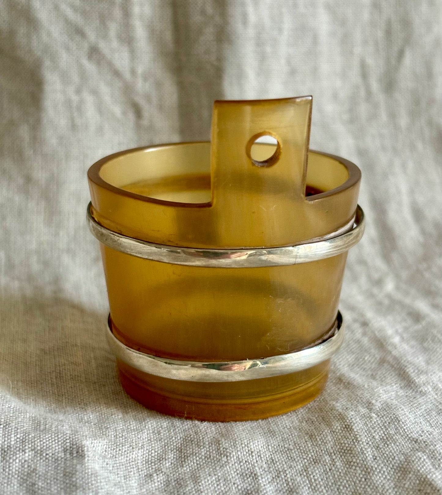 English Horn Salt Cellar With Silver Metal Accents