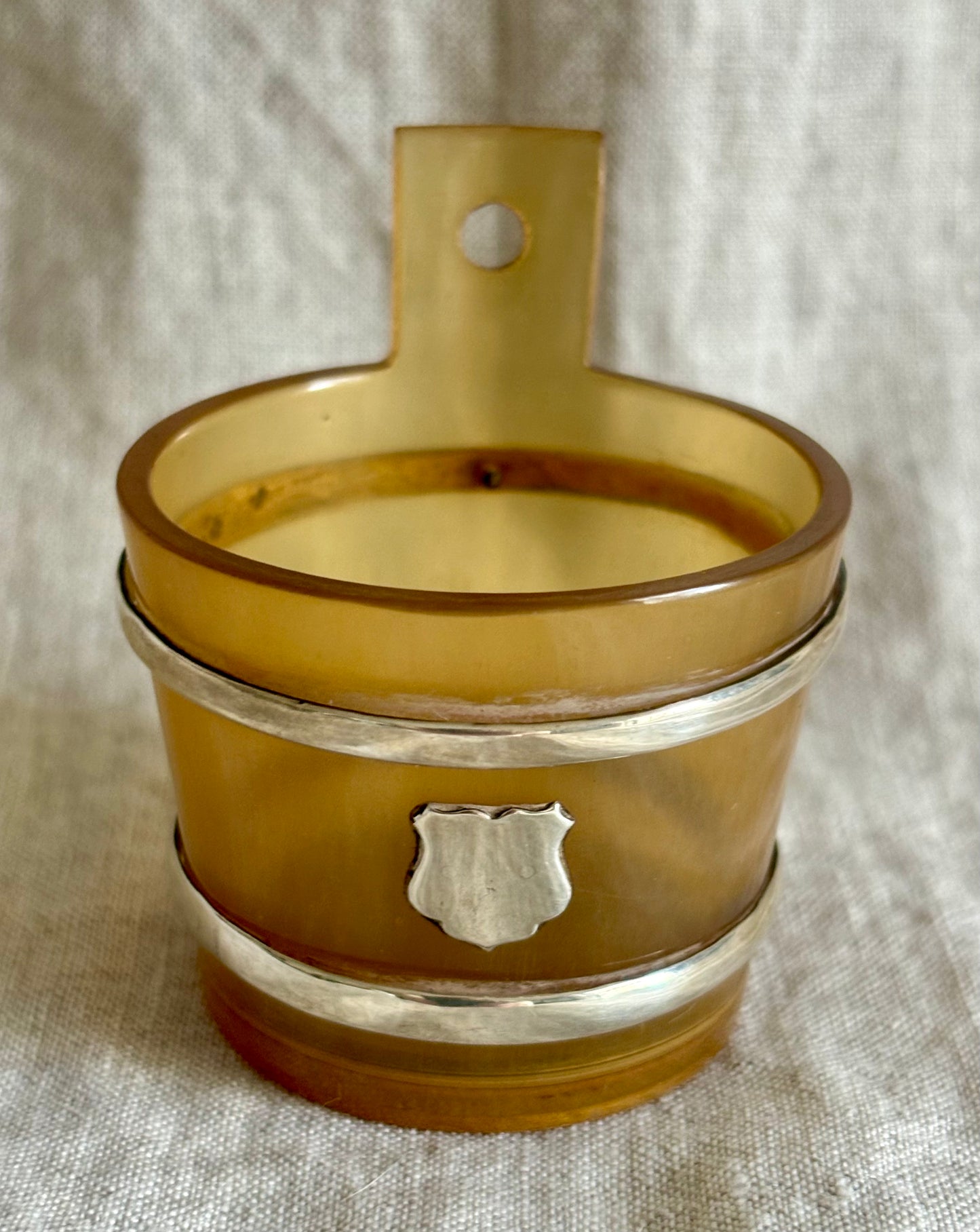 English Horn Salt Cellar With Silver Metal Accents