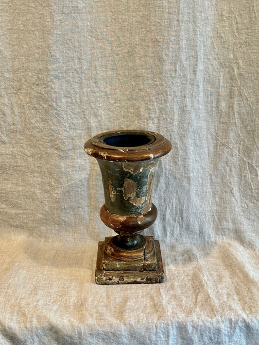 Patinated Carved Wooden Medici Urn With Liner