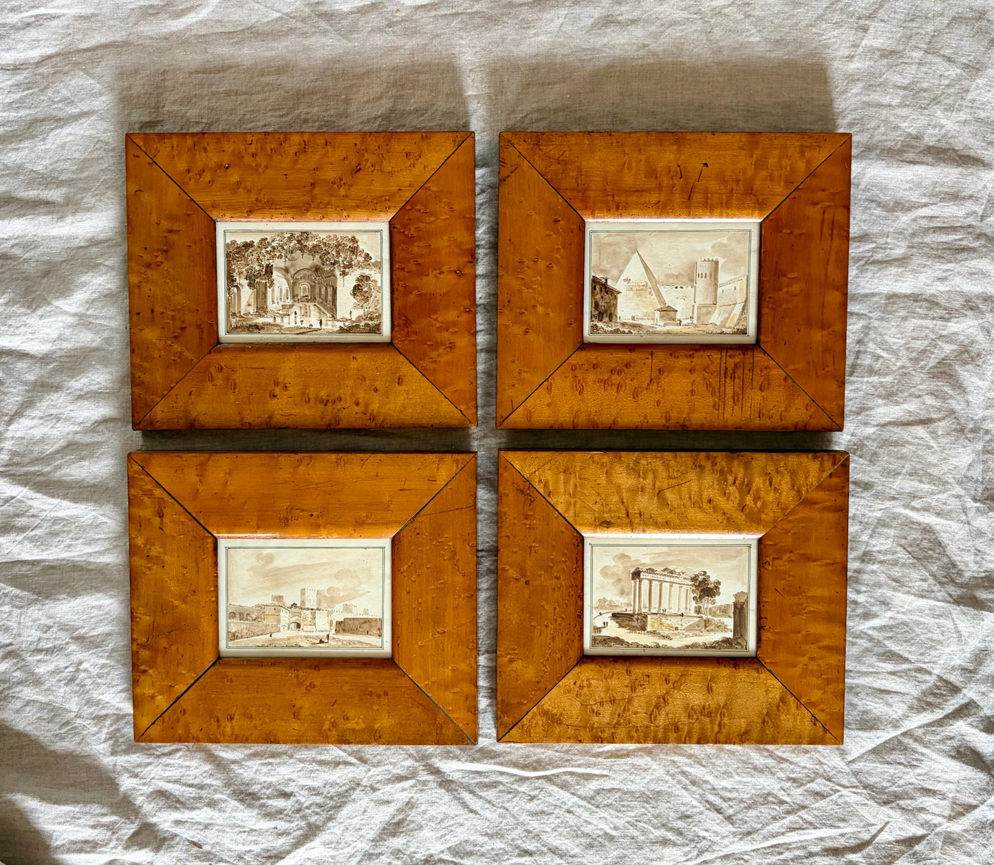 Set of Four Grand Tour Grisaille Watercolors of Rome