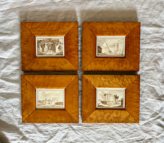 Set of Four Grand Tour Grisaille Watercolors of Rome