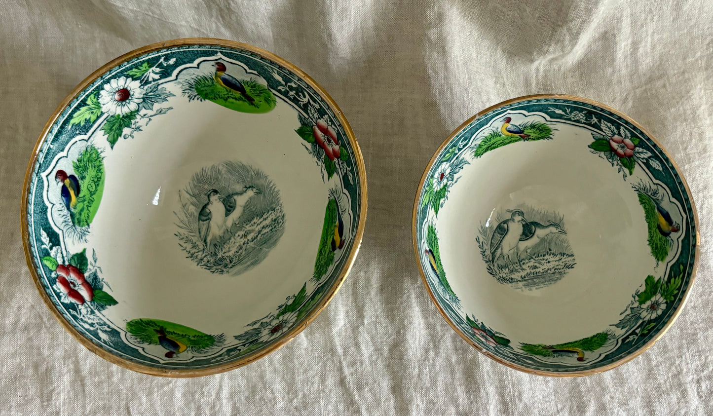 Pair of Vintage  Pheasant and Quail Cafe au Lait Bowls by Portieux Vallerysthal