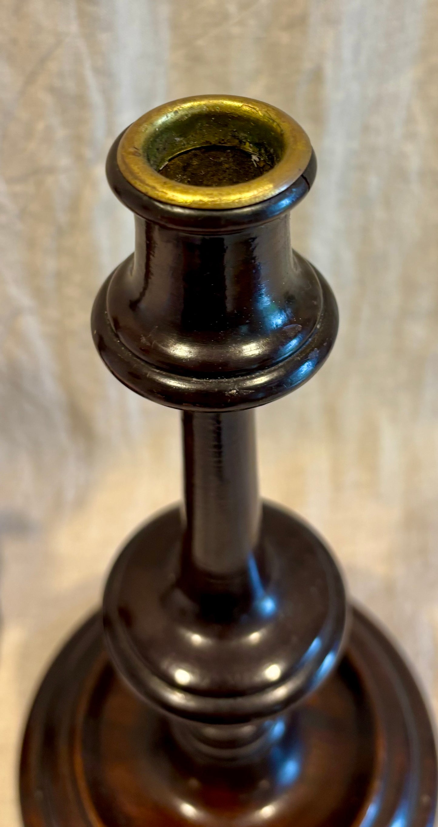 English Turned Wood Candlesticks