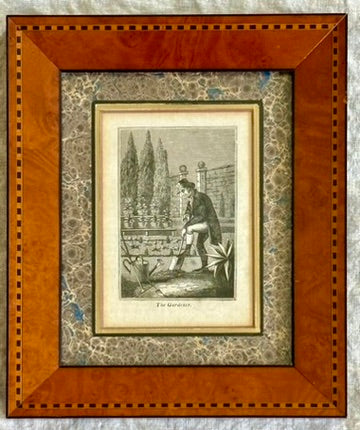 1827 English Woodcut of a Gardener in an Inlaid Frame