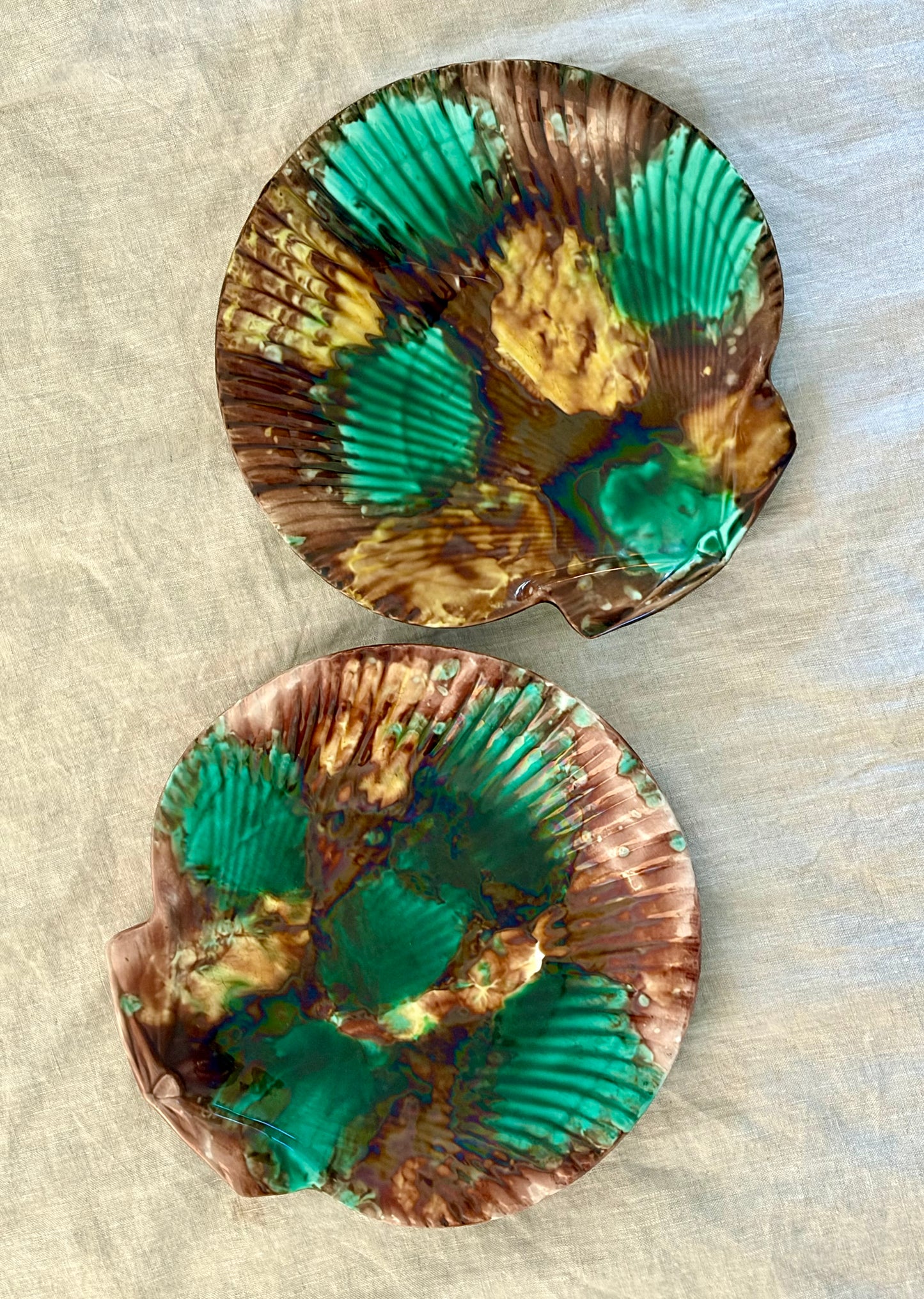 One of a pair of Victorian Wedgwood Majolica Shell Form Plates