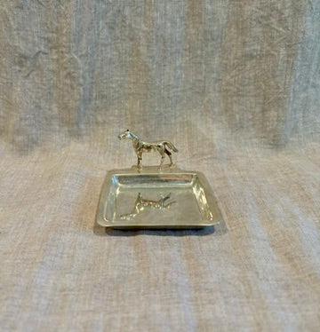 One of a Pair of Sterling Silver Trays With a Fully Modeled Horse