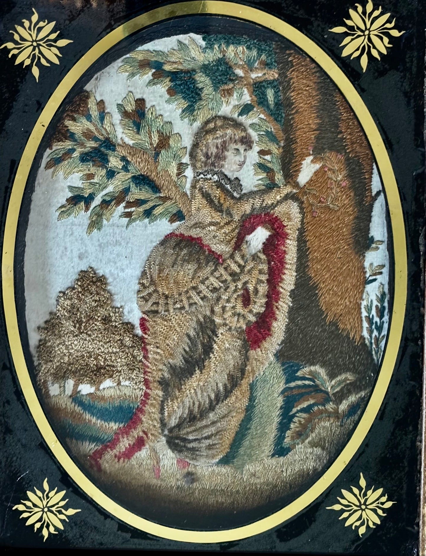 English Silk and Chenille on Silk Embroidery