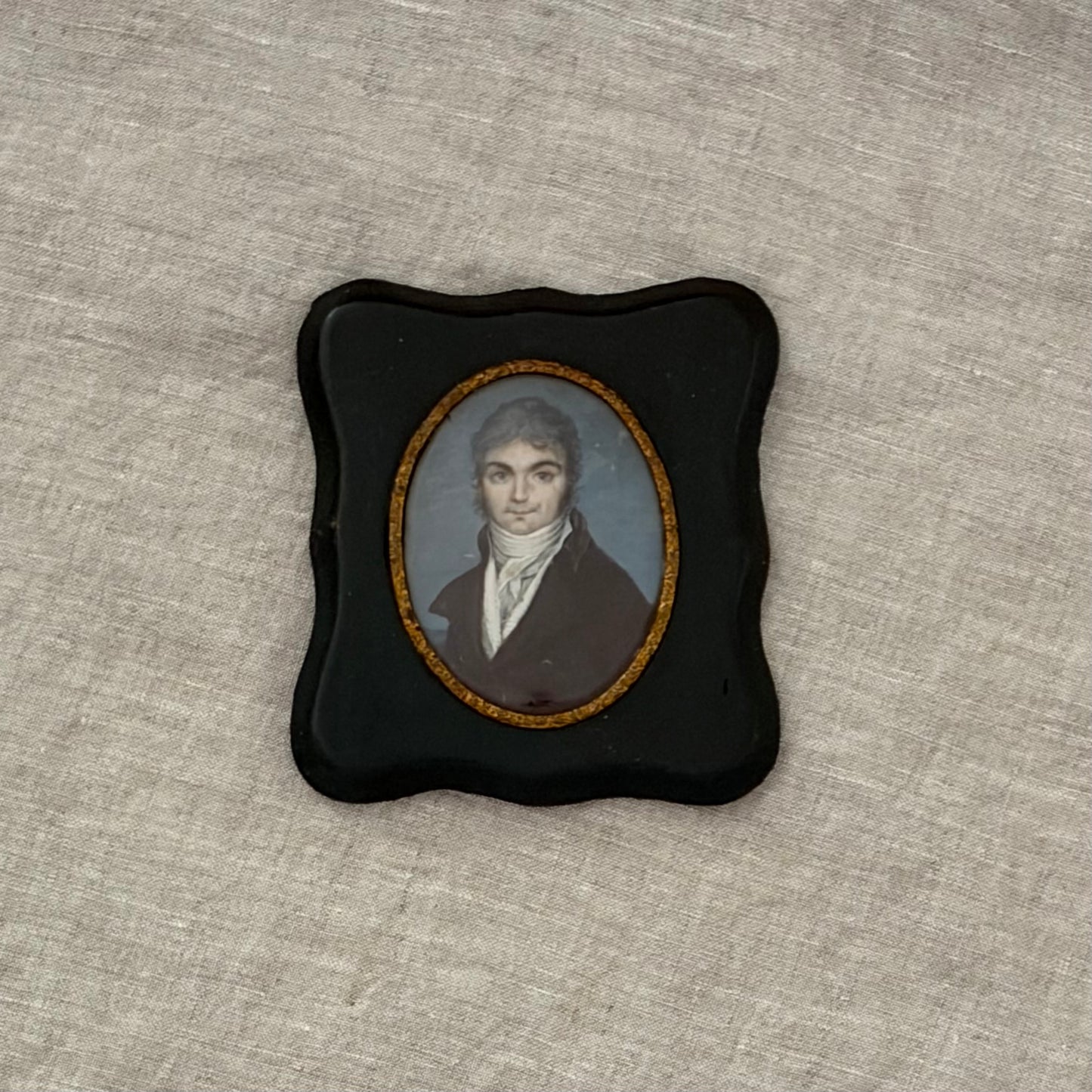 19th Century ContinentalPortrait Miniature in an Unusual Green Frame