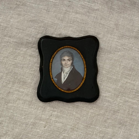 19th Century ContinentalPortrait Miniature in an Unusual Green Frame