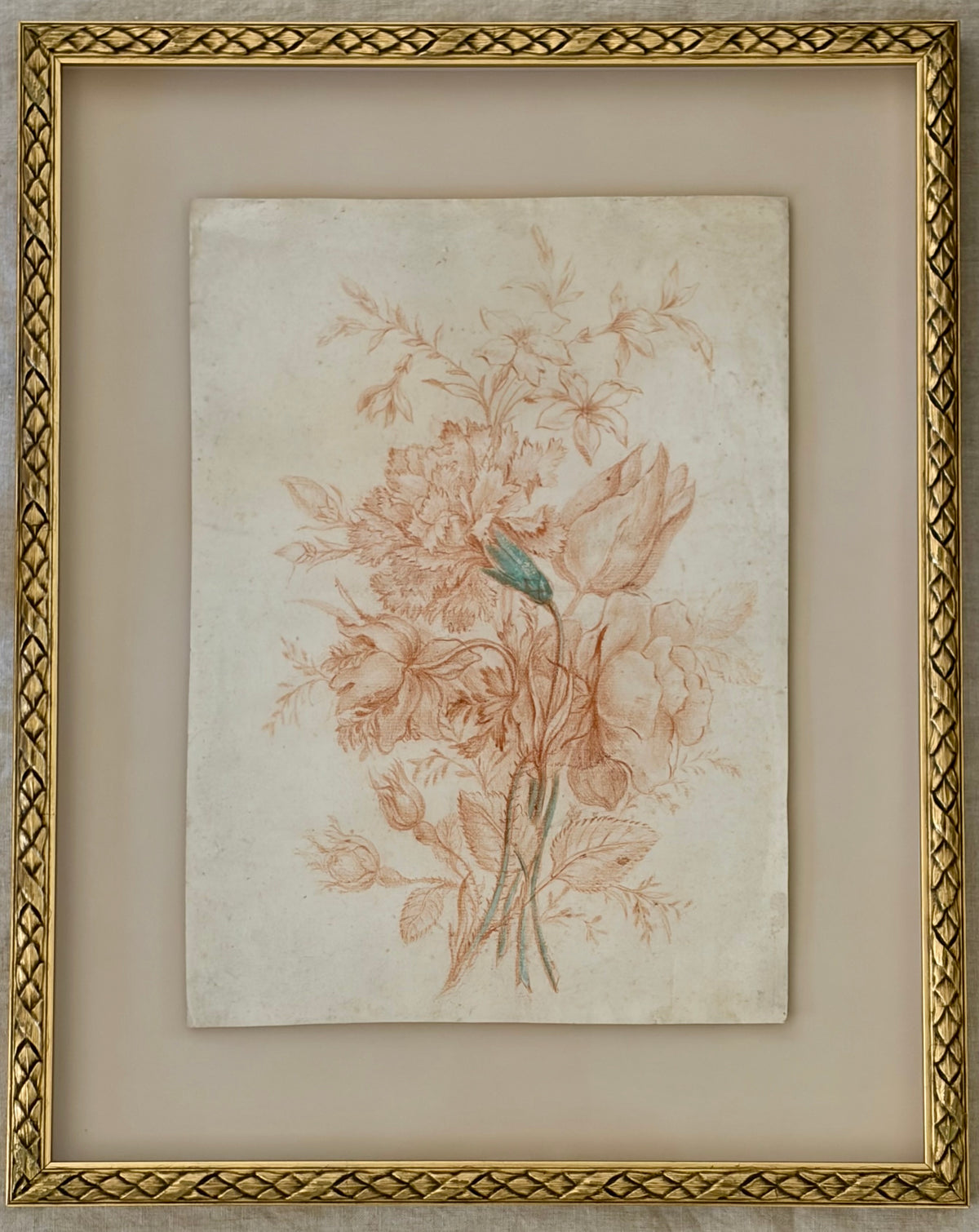 18th Century Sanguine Drawing of a Flower Bouquet