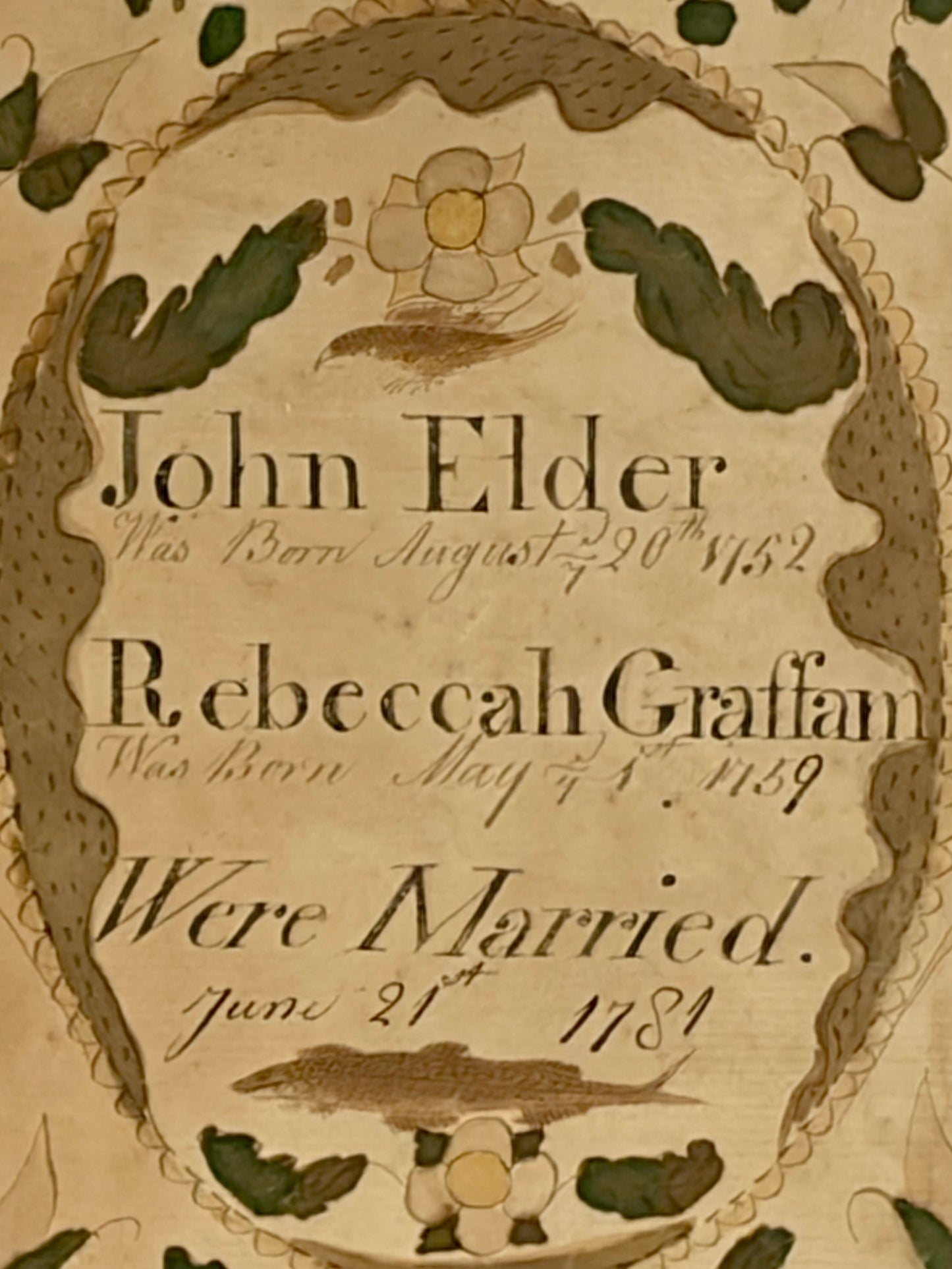 Post 1830 Marriage Fraktur from Windham, Maine