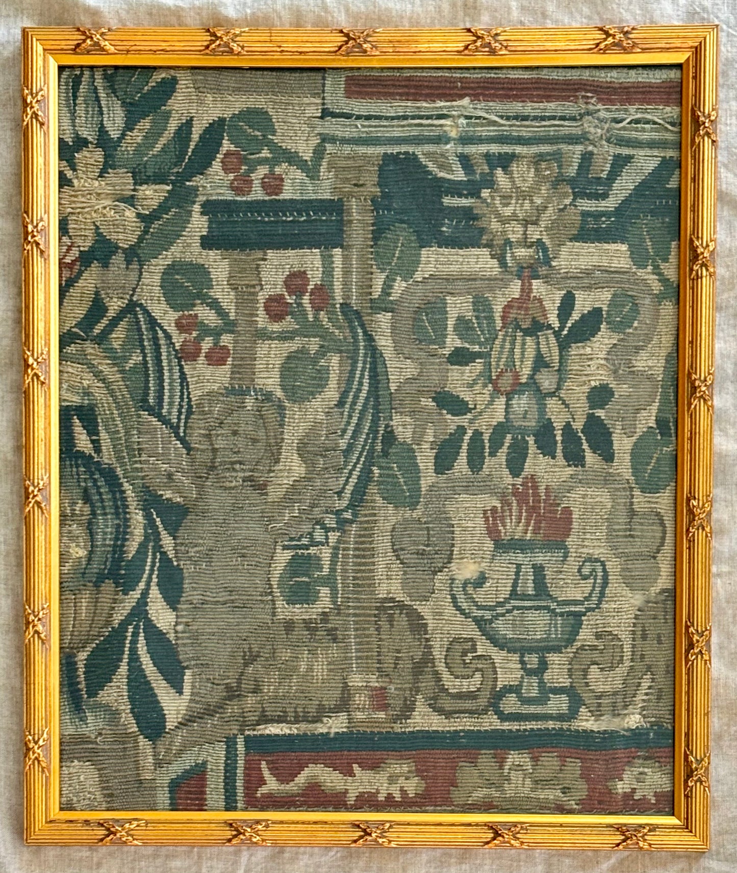 17th Century Framed Tapestry Fragment With a Sphinx