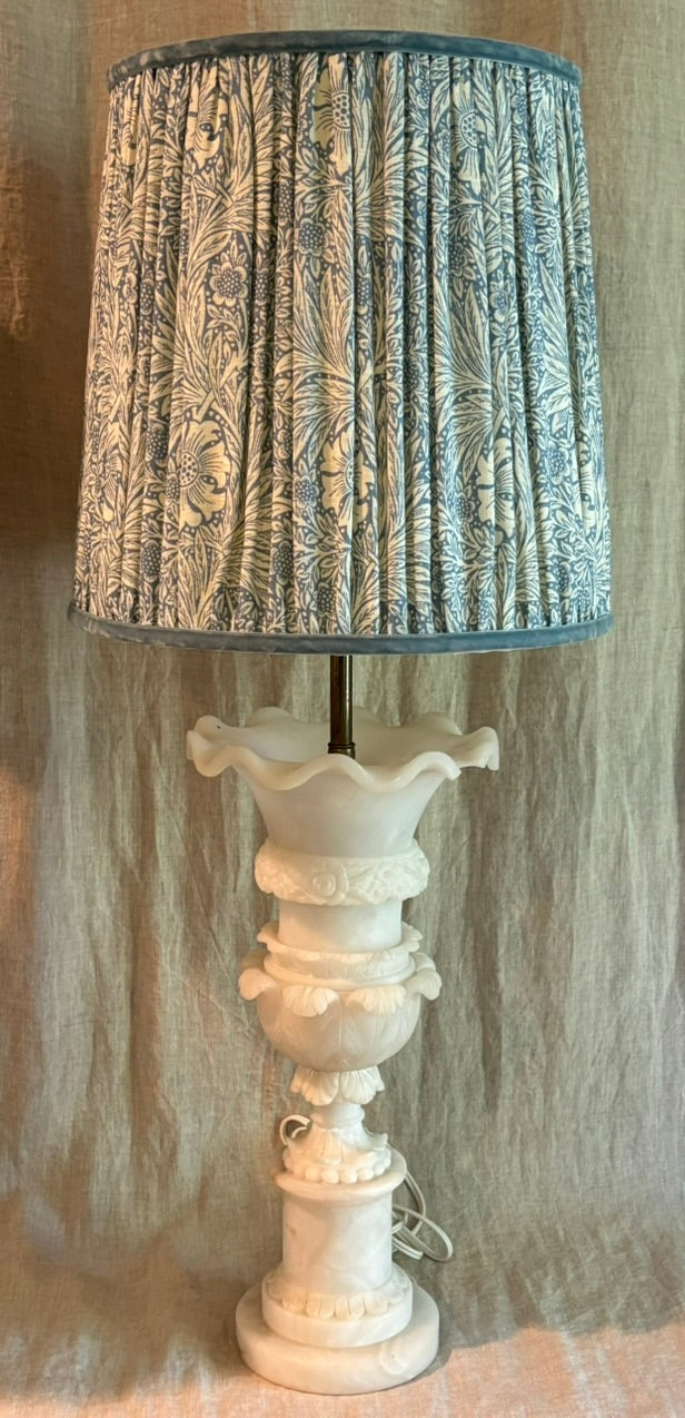 Pair of Alabaster Table Lamps With William Morris Shades