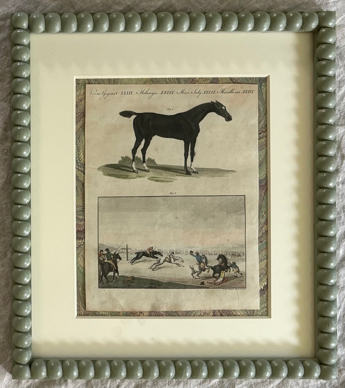 Framed 18th Comte de Buffon Engraving of ‘English Horses’