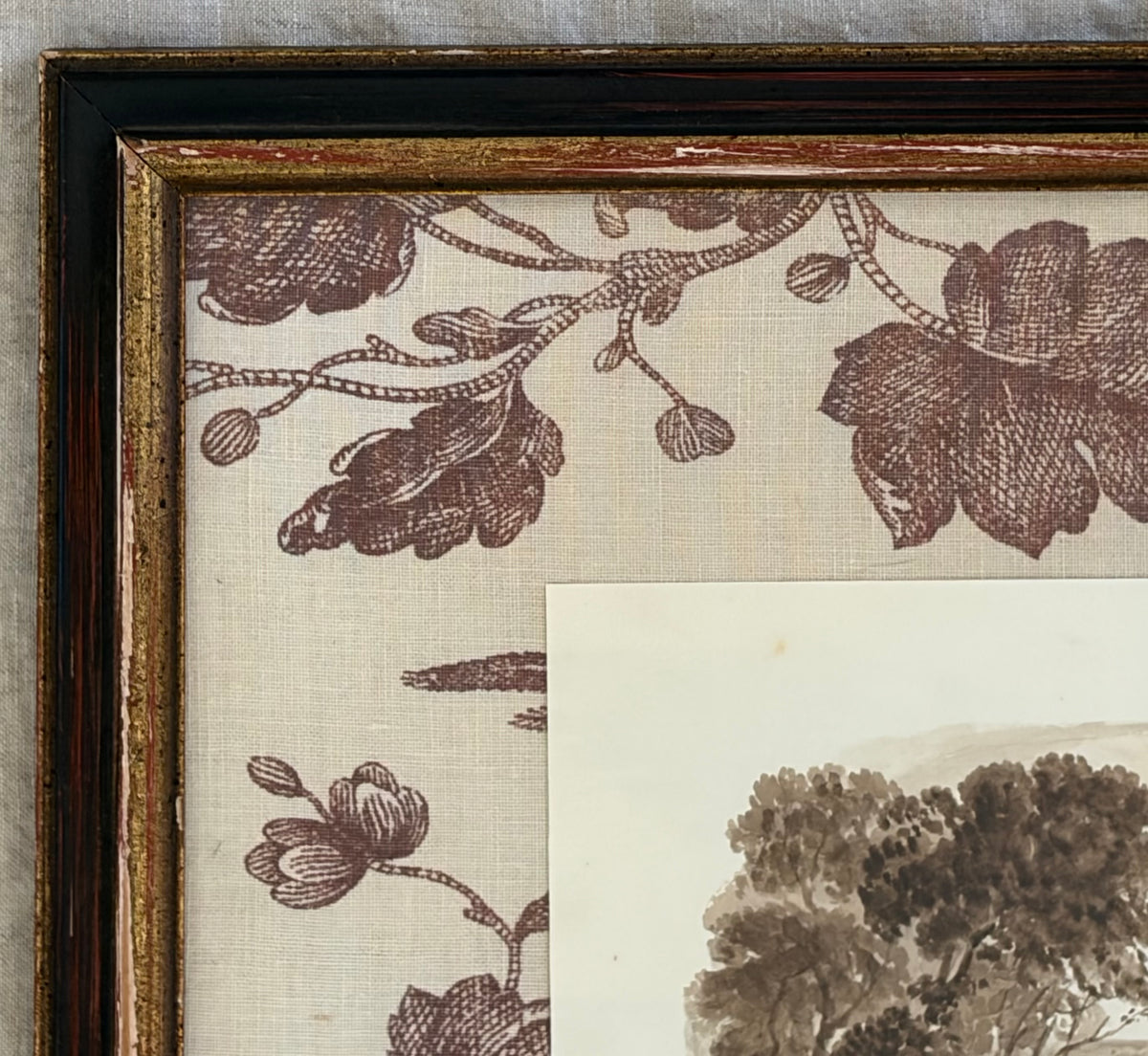 Mid-19th Century Signed English Sepia Landscape with Figures