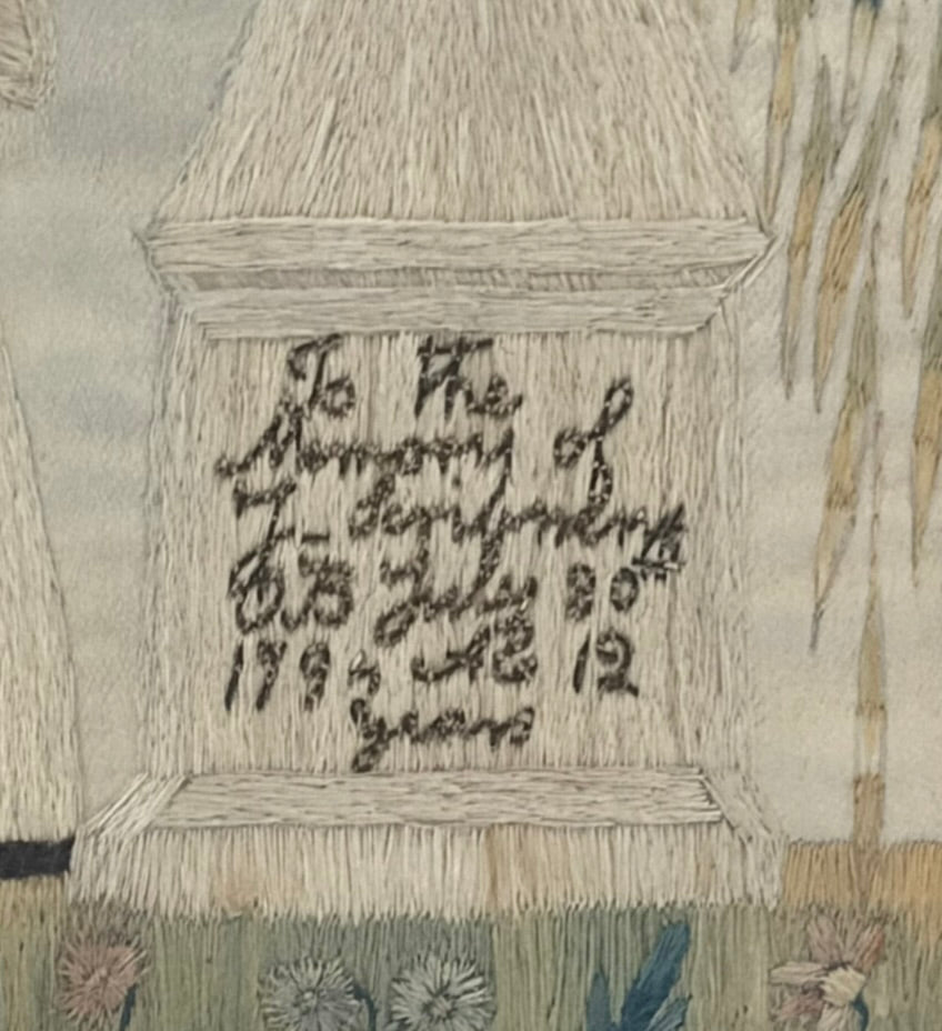 Cambridge, Massachusettes Schoolgirl Memorial Embrodery - 18th Century