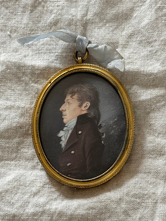 19th Century Profile Miniature Portrait of a Gentleman in Cameo Frame