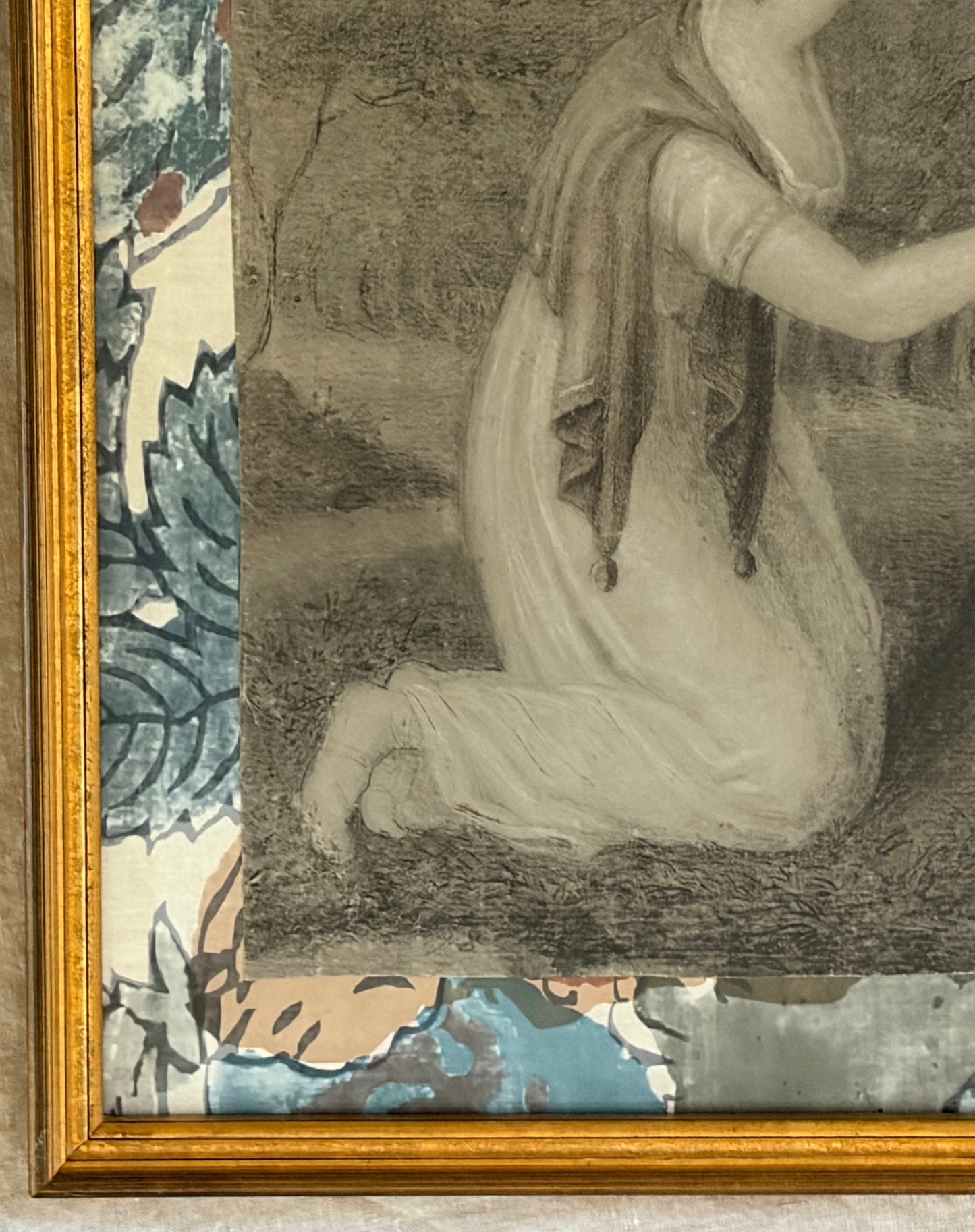 Early 19th Century French Charcoal Drawing “Pense a Moi”