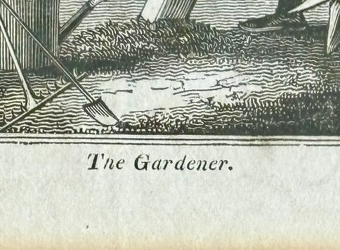 1827 English Woodcut of a Gardener in an Inlaid Frame