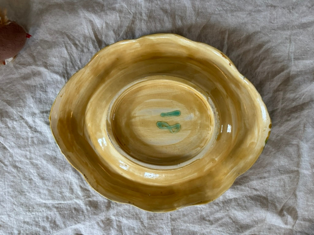 Tortoiseshell Glaze Majolica Wheatsheaf Bread plate