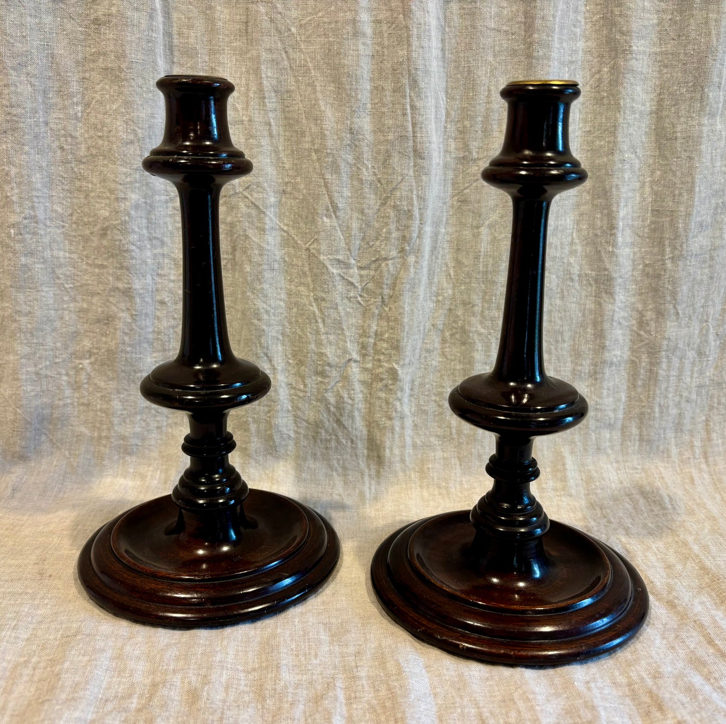 English Turned Wood Candlesticks