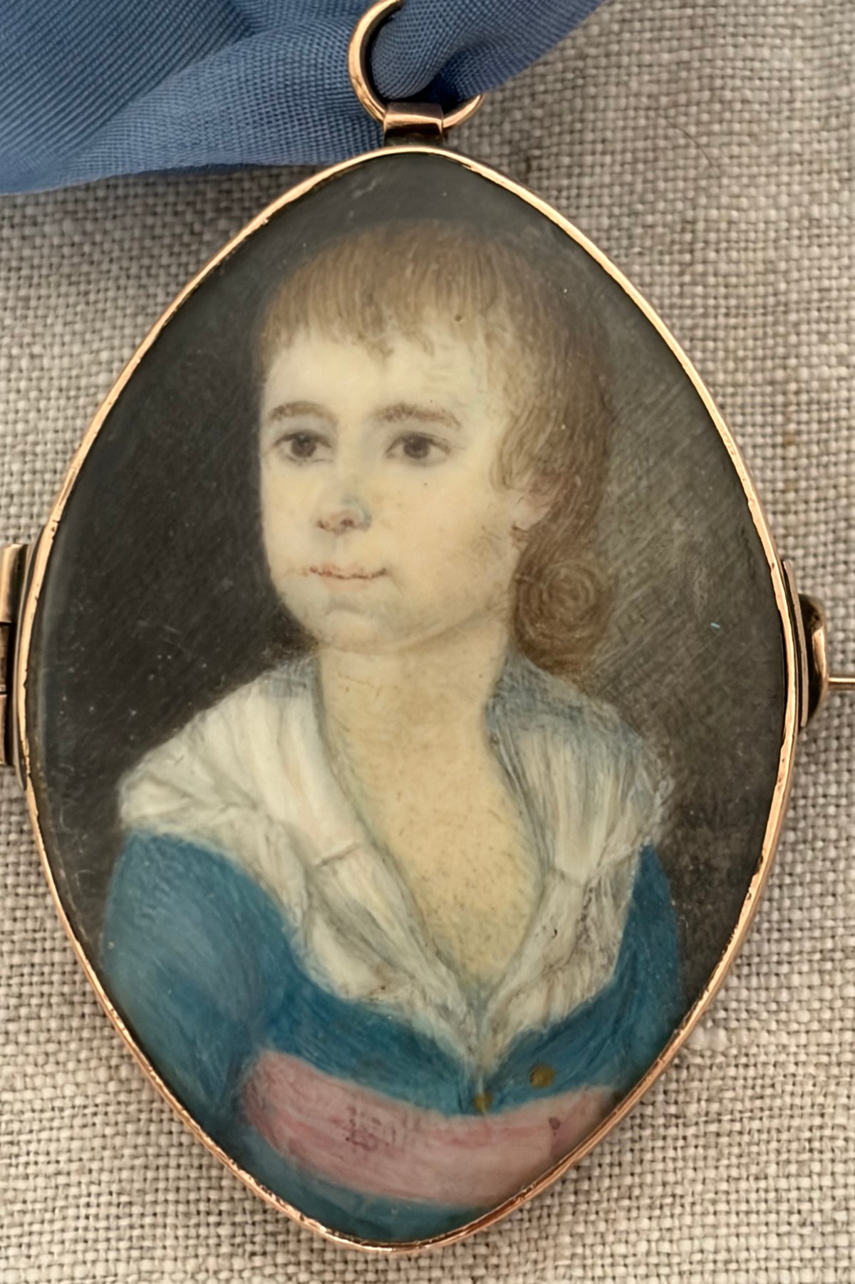 18th Century English Miniature Portrait Set in a Rose Gold Pin/Brooch