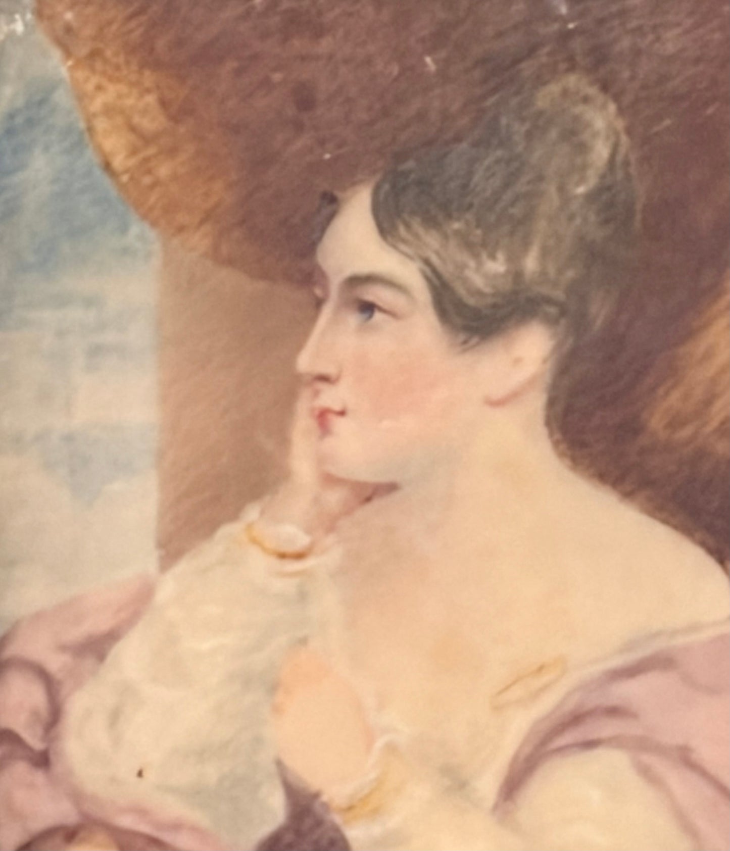 French 1830s Romantic Era Portrait Miniature in Rosewood Frame