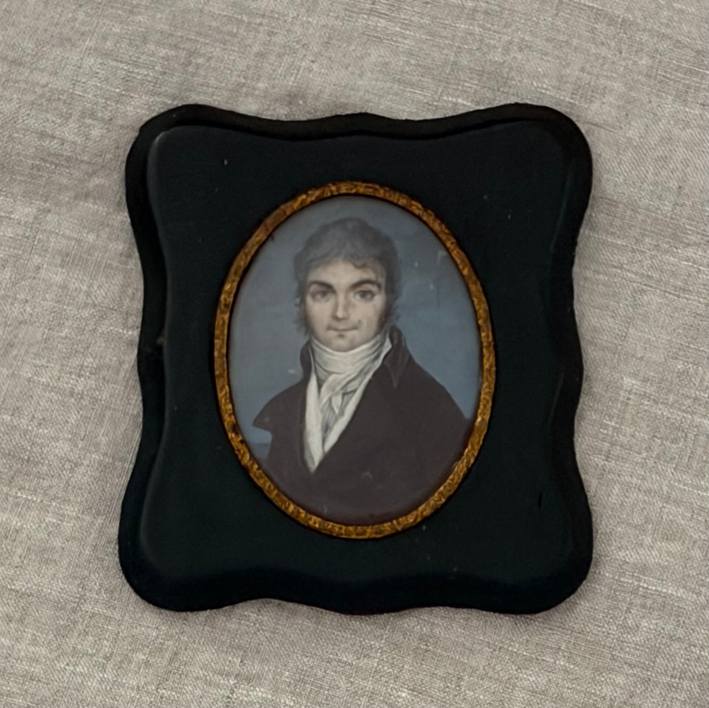 19th Century ContinentalPortrait Miniature in an Unusual Green Frame