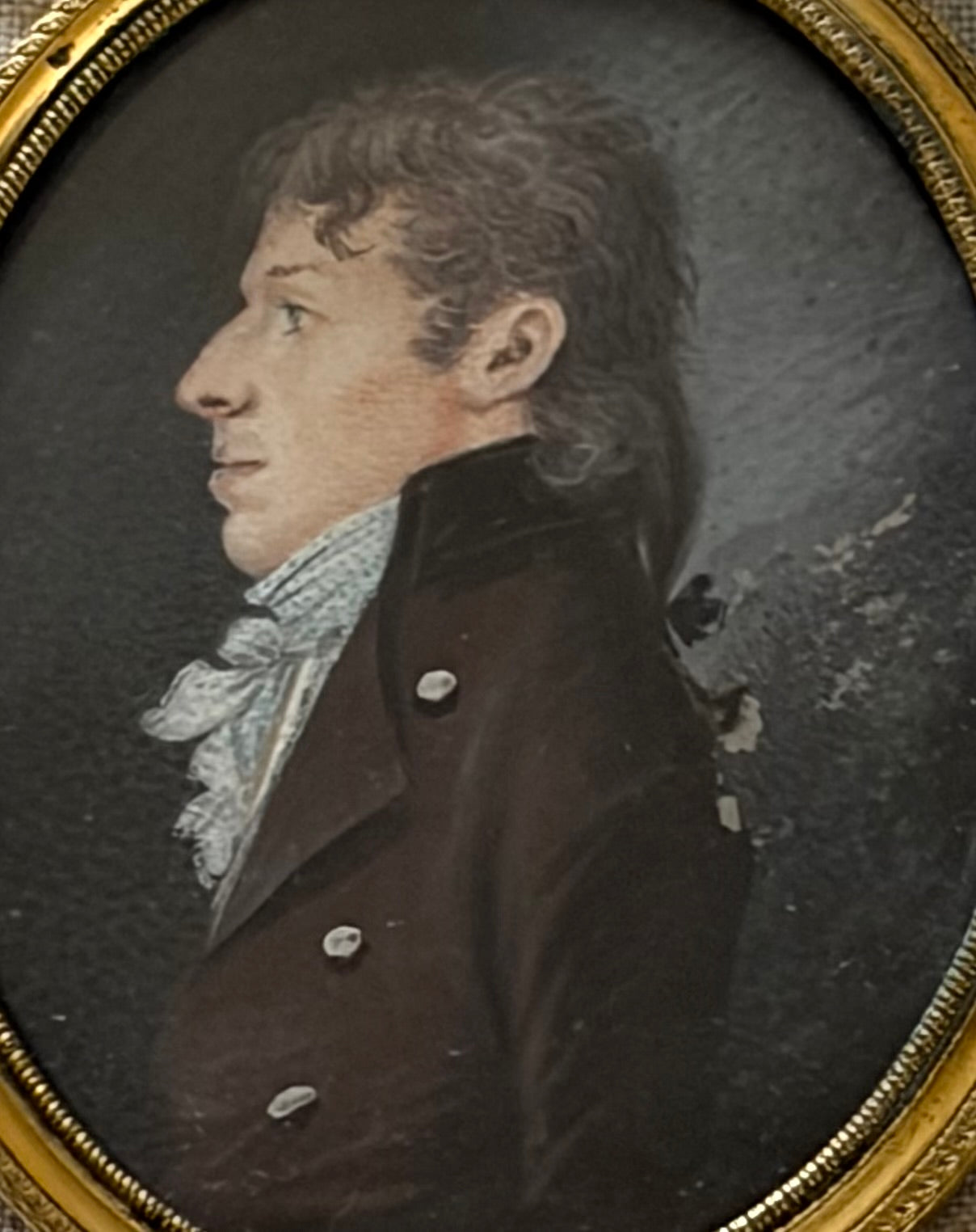 19th Century Profile Miniature Portrait of a Gentleman in Cameo Frame