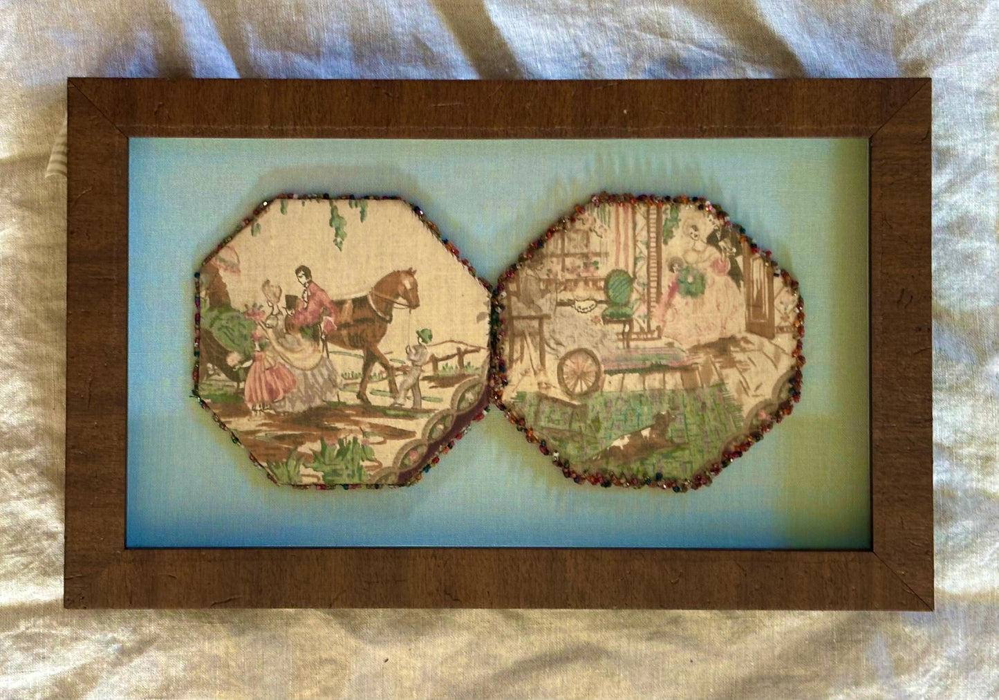 Victorian Silk Toile Needle Case in a Contemporary Shadow Box Frame