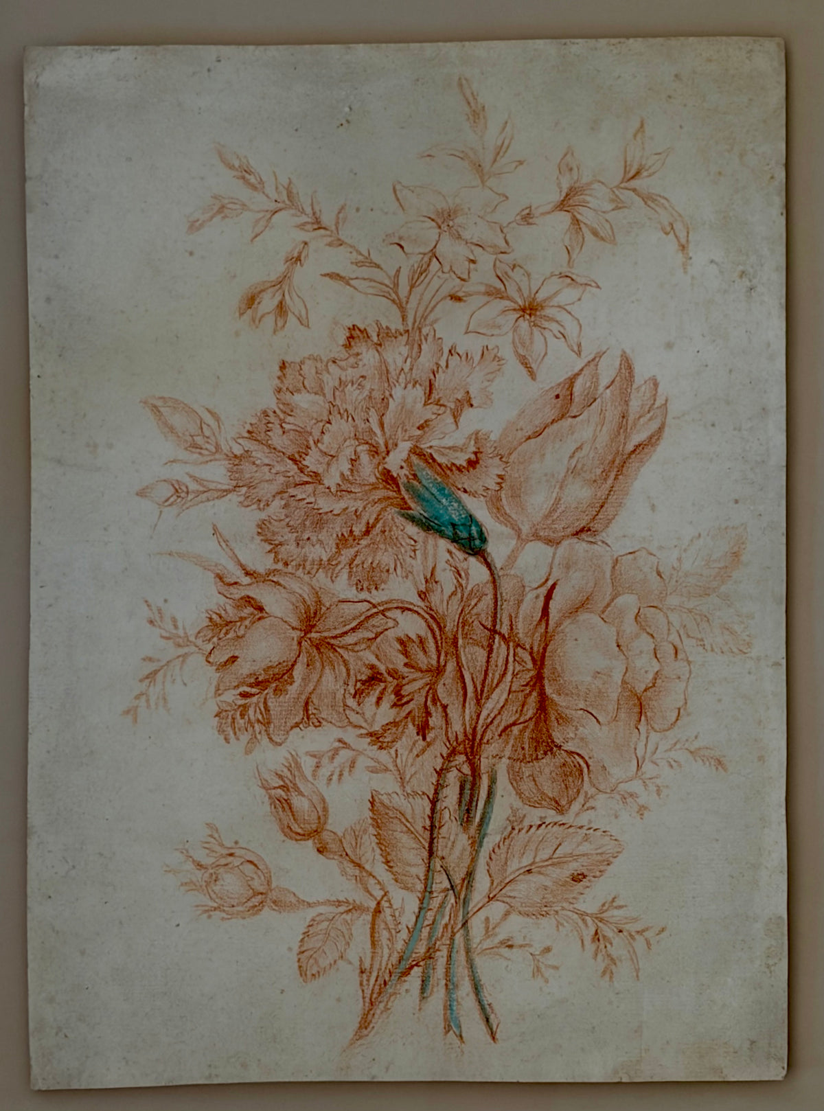 18th Century Sanguine Drawing of a Flower Bouquet